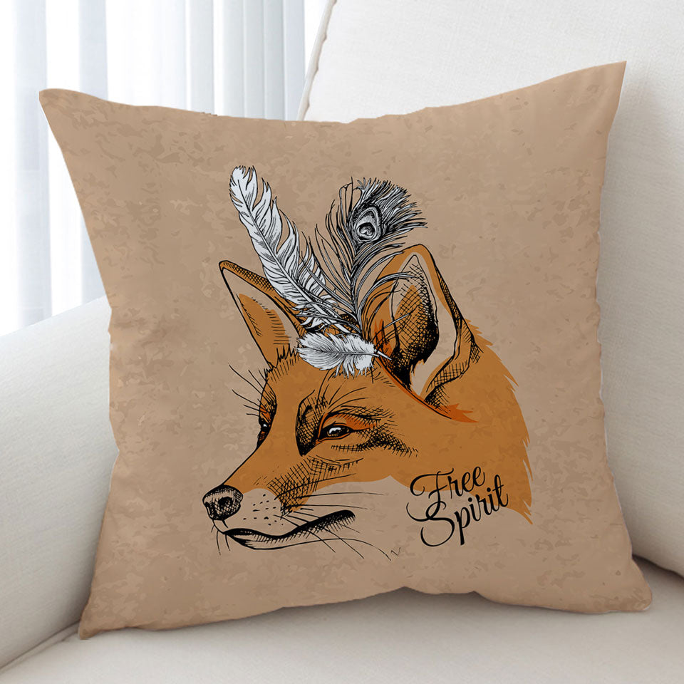 Free Spirit Feathers Fox Throw Pillow Cover