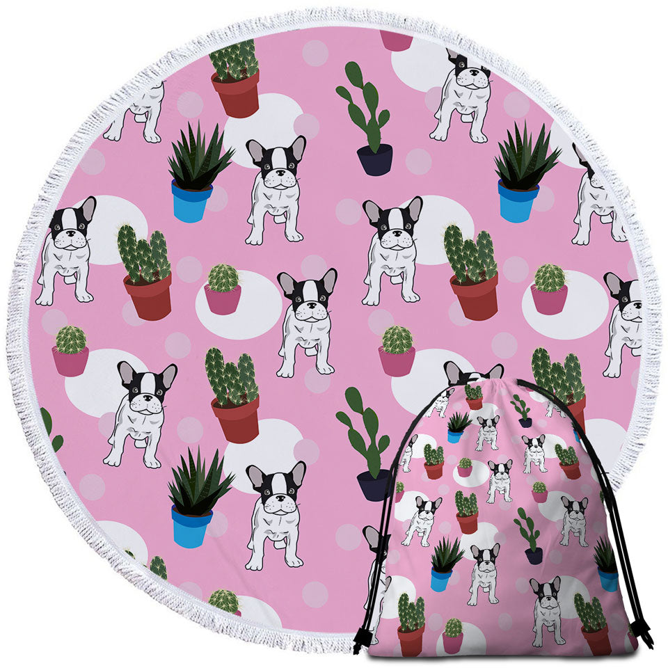French Bulldog and Cactus Beach Towels