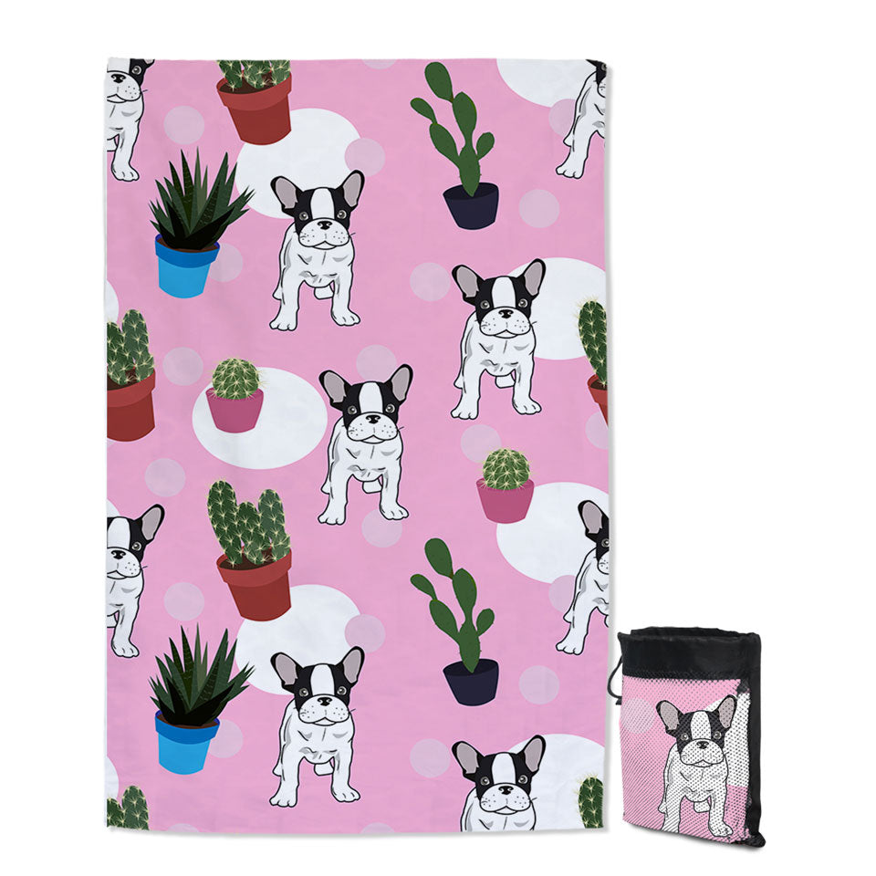French Bulldog and Cactus Travel Beach Towels