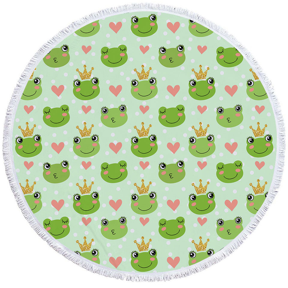 Frog Beach Towels King Frog and Cute Frog with Hearts