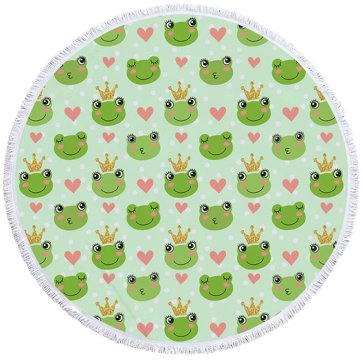 Frog Beach Towels King Frog and Cute Frog with Hearts