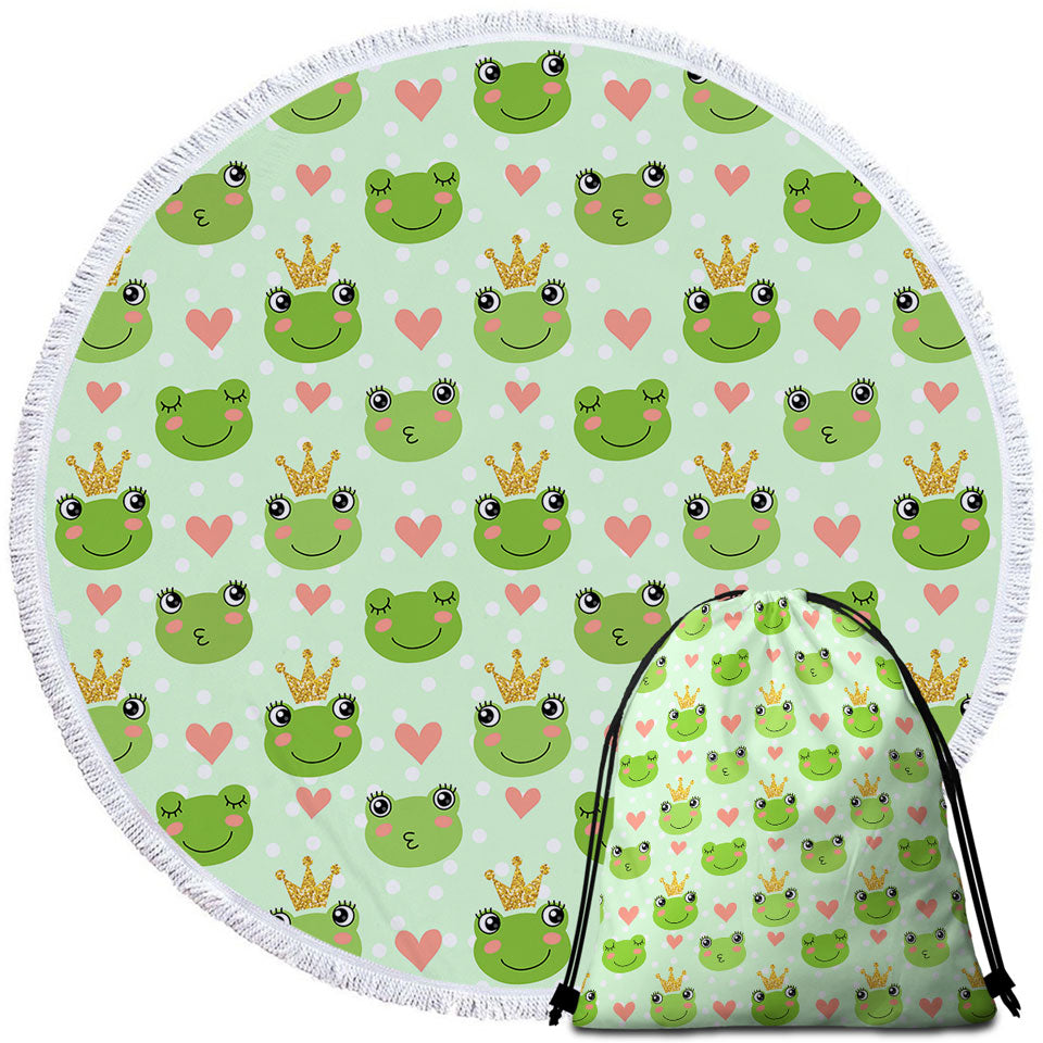 Frog Beach Towels and Bags Set King Frog and Cute Frog with Hearts