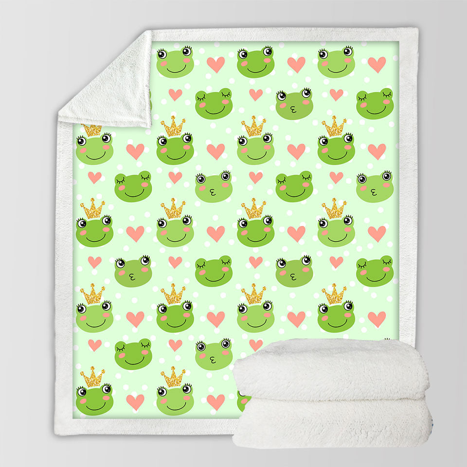 Frog Decorative Blankets King Frog and Cute Frog with Hearts