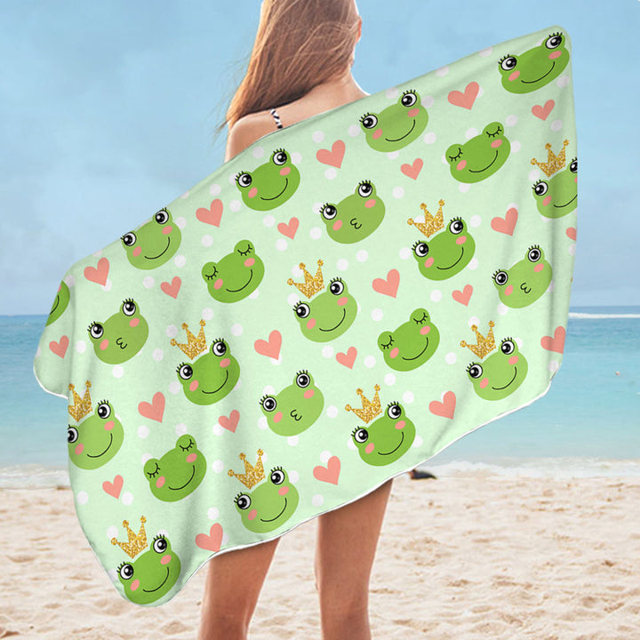 Frog Pool Towels King Frog and Cute Frog with Hearts