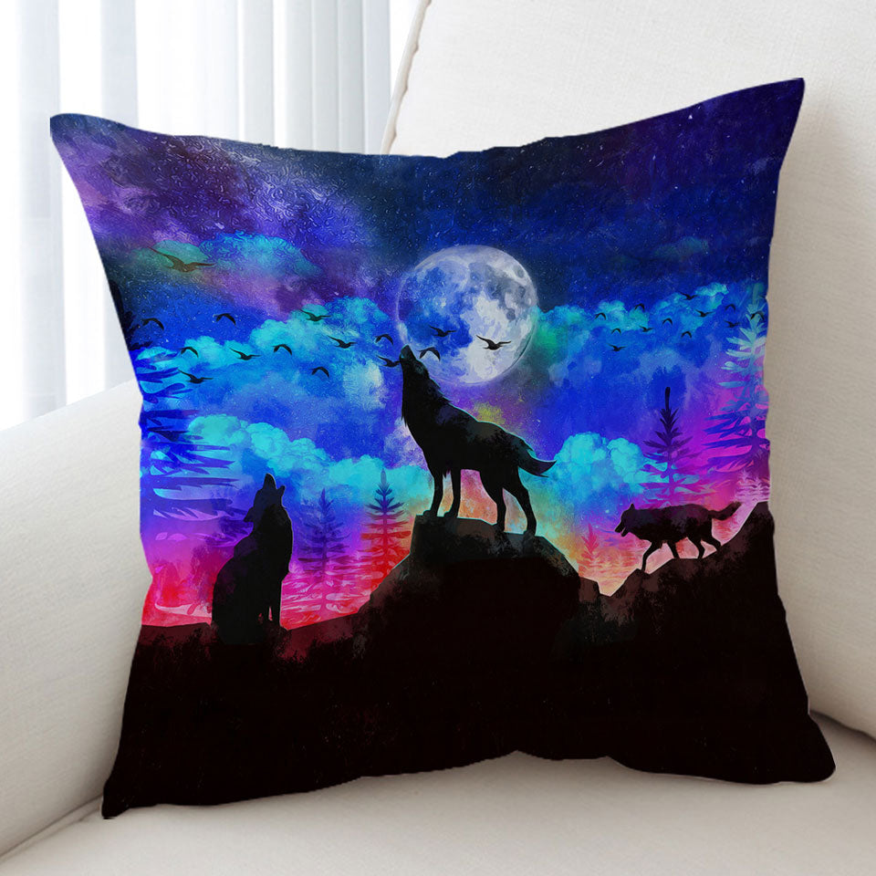 Full Moon Night Wolf Cool Cushion Cover