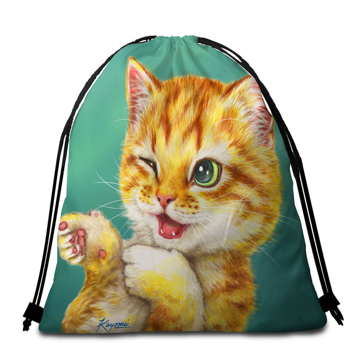 Fun Beach Bags for Towel Gotcha Winking Cool Cat Ginger Kitten