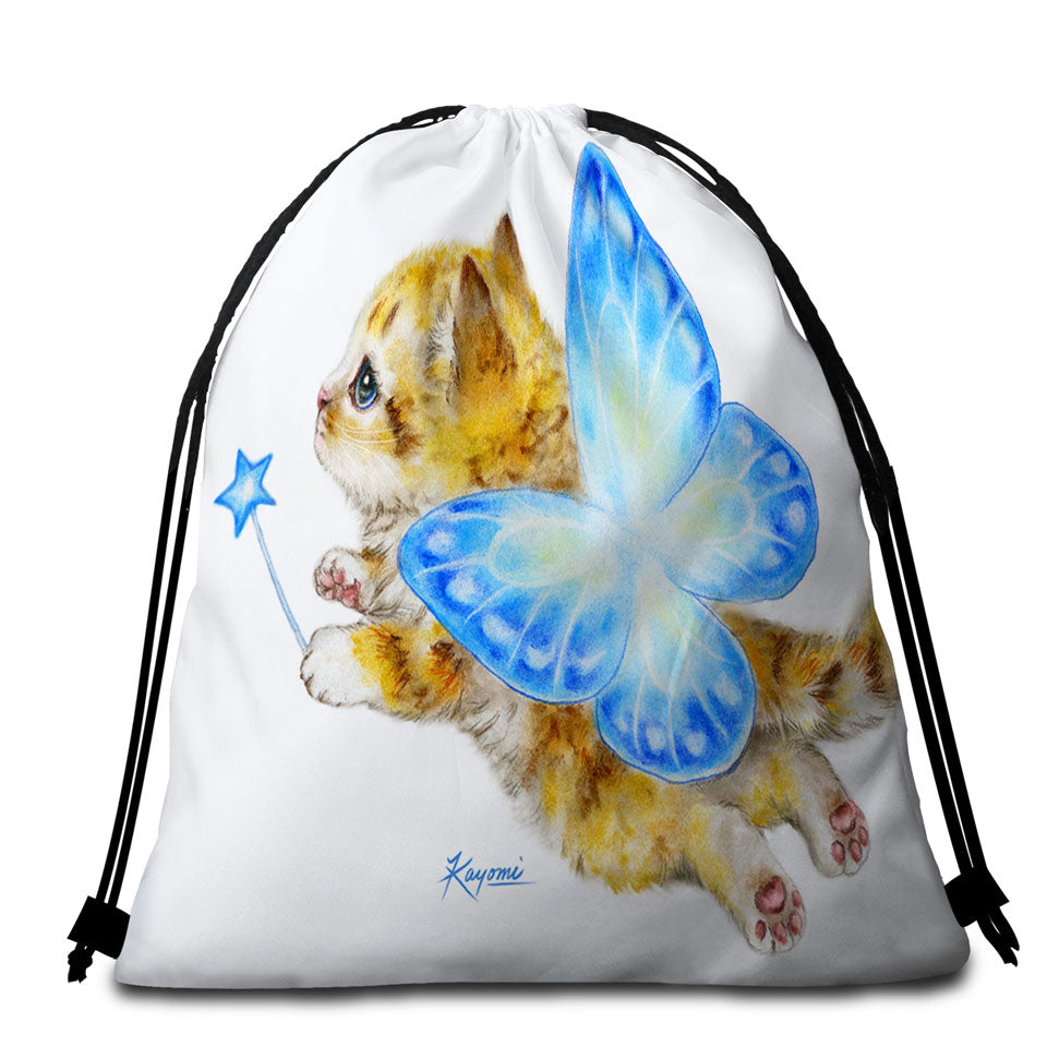 Fun Cats Cute Blue Fairy Kitten Beach Towel Bags