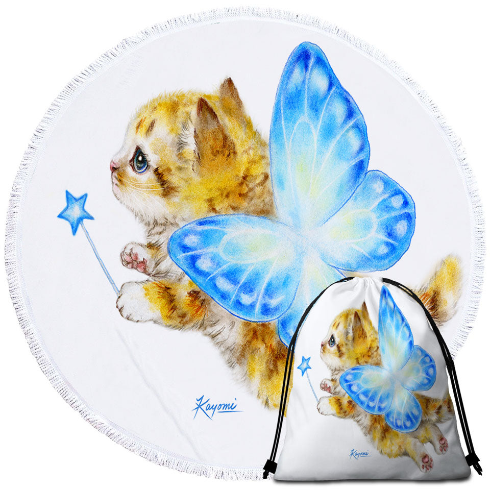 Fun Cats Cute Blue Fairy Kitten Beach Towels