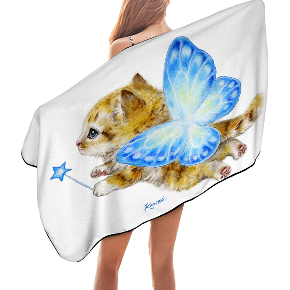 Fun Cats Cute Blue Fairy Kitten Microfiber Beach Towel