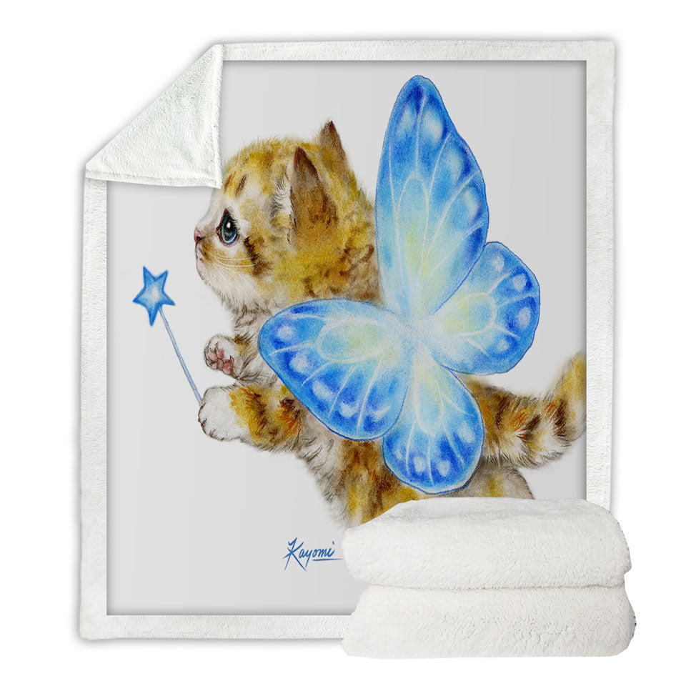 Fun Cats Cute Blue Fairy Kitten Throw Blanket