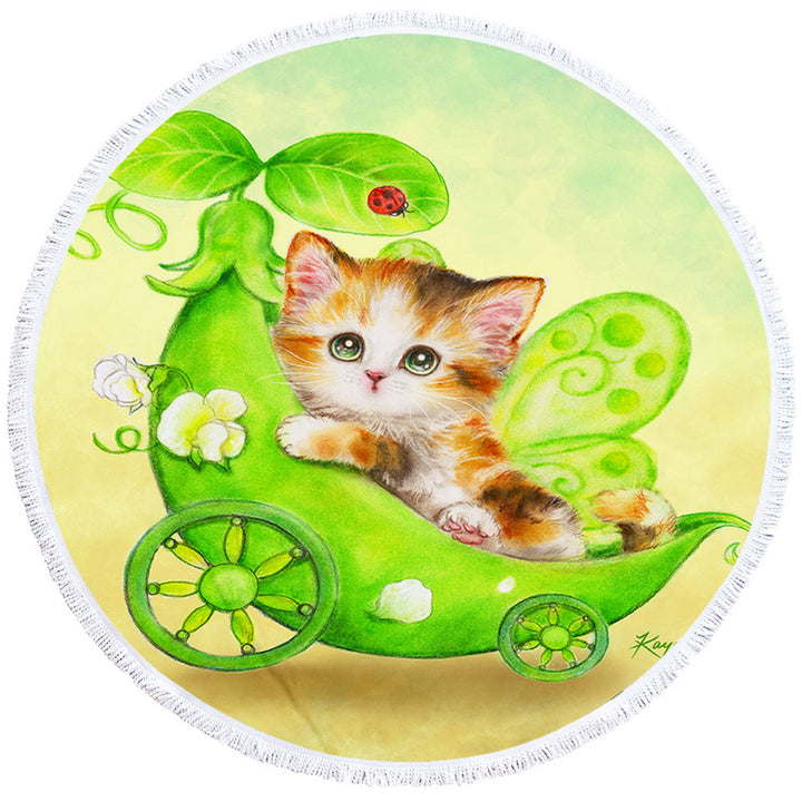 Fun Cats Cute Green Peapod Fairy Kitten Big Beach Towels