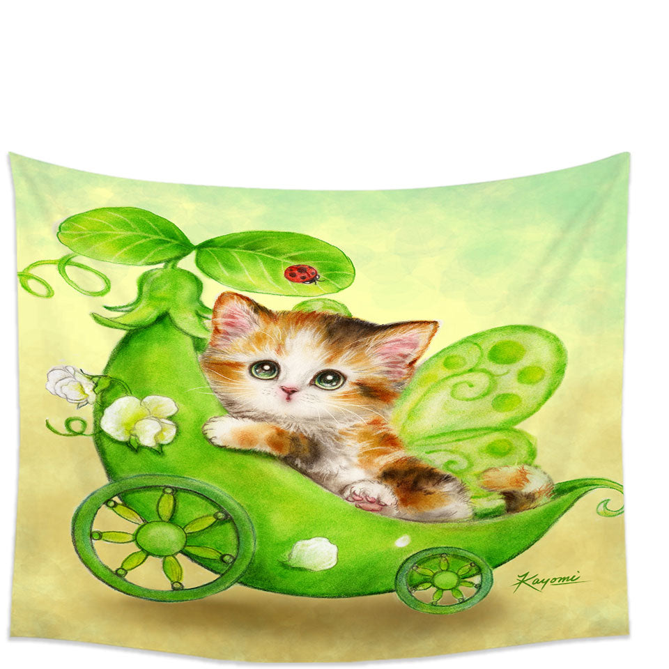 Fun Cats Cute Green Peapod Fairy Kitten Wall Decor Art