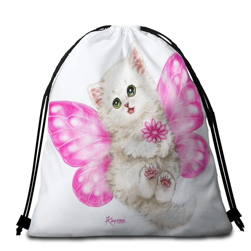 Fun Cats Cute Pink Fairy Kitten Beach Towel Bags
