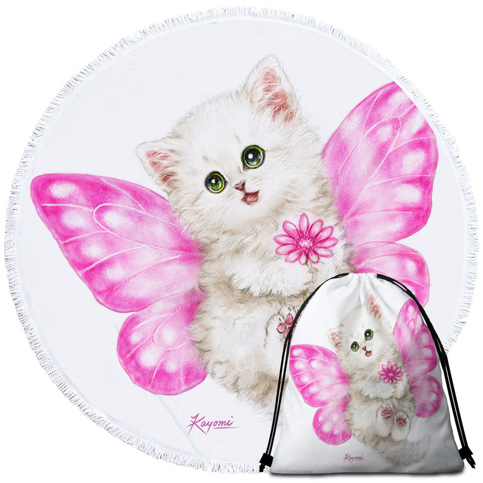 Fun Cats Cute Pink Fairy Kitten Circle Beach Towel