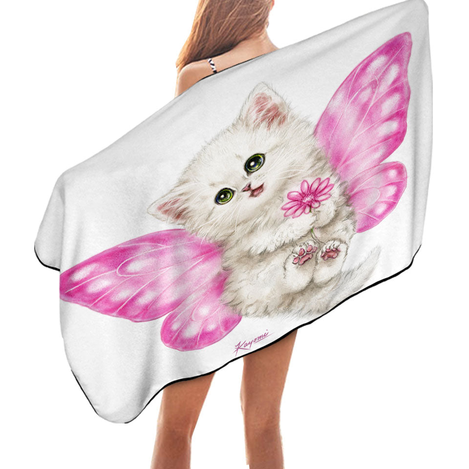 Fun Cats Cute Pink Fairy Kitten Microfiber Beach Towel
