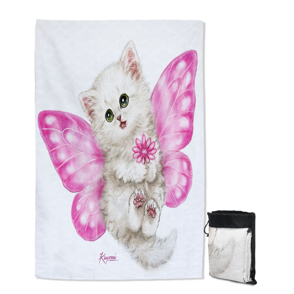 Fun Cats Cute Pink Fairy Kitten Quick Dry Beach Towel