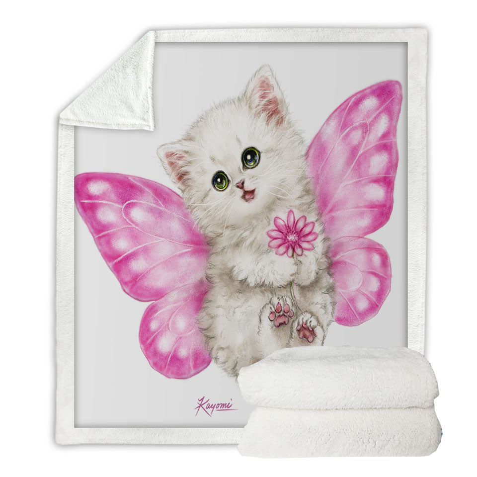 Fun Cats Cute Pink Fairy Kitten Sherpa Blankets
