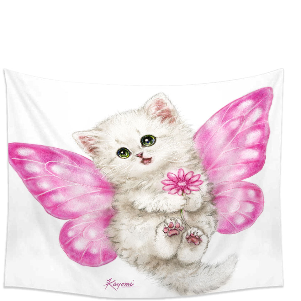 Fun Cats Cute Pink Fairy Kitten Tapestry