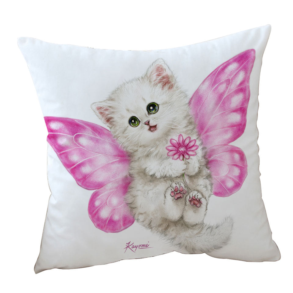 Fun Cats Cute Pink Fairy Kitten Throw Pillows