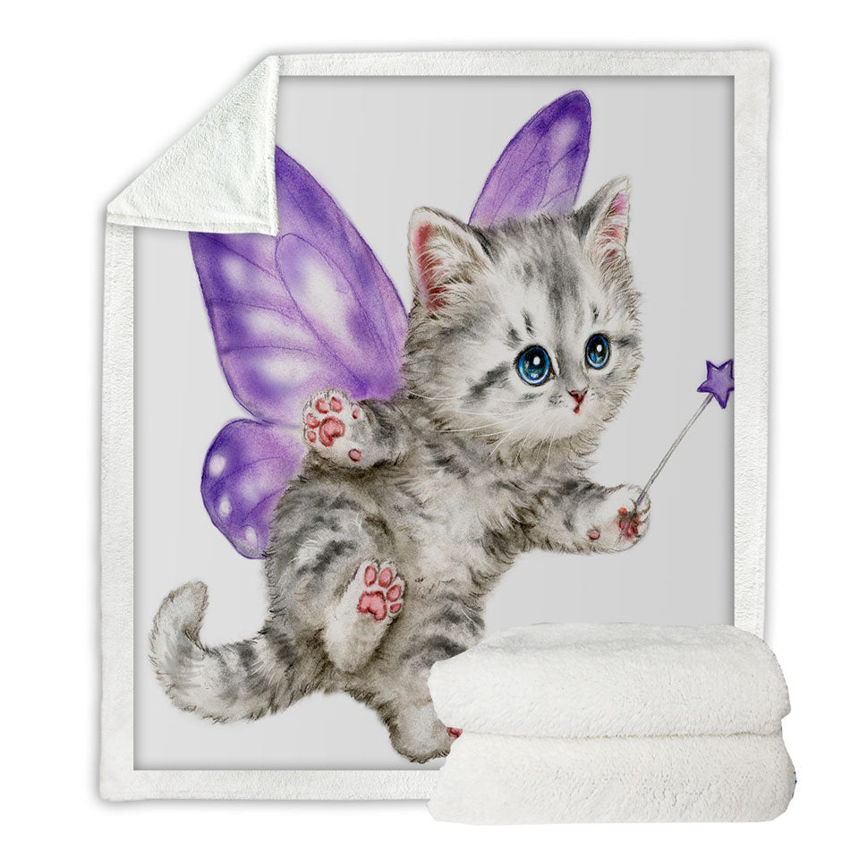 Fun Couch Throws with Cats Cute Purple Fairy Kitten