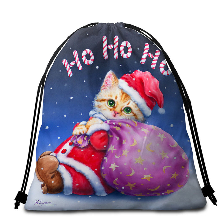 Fun Cute Cat Designs Christmas Beach Towel Bags Santa Kitten