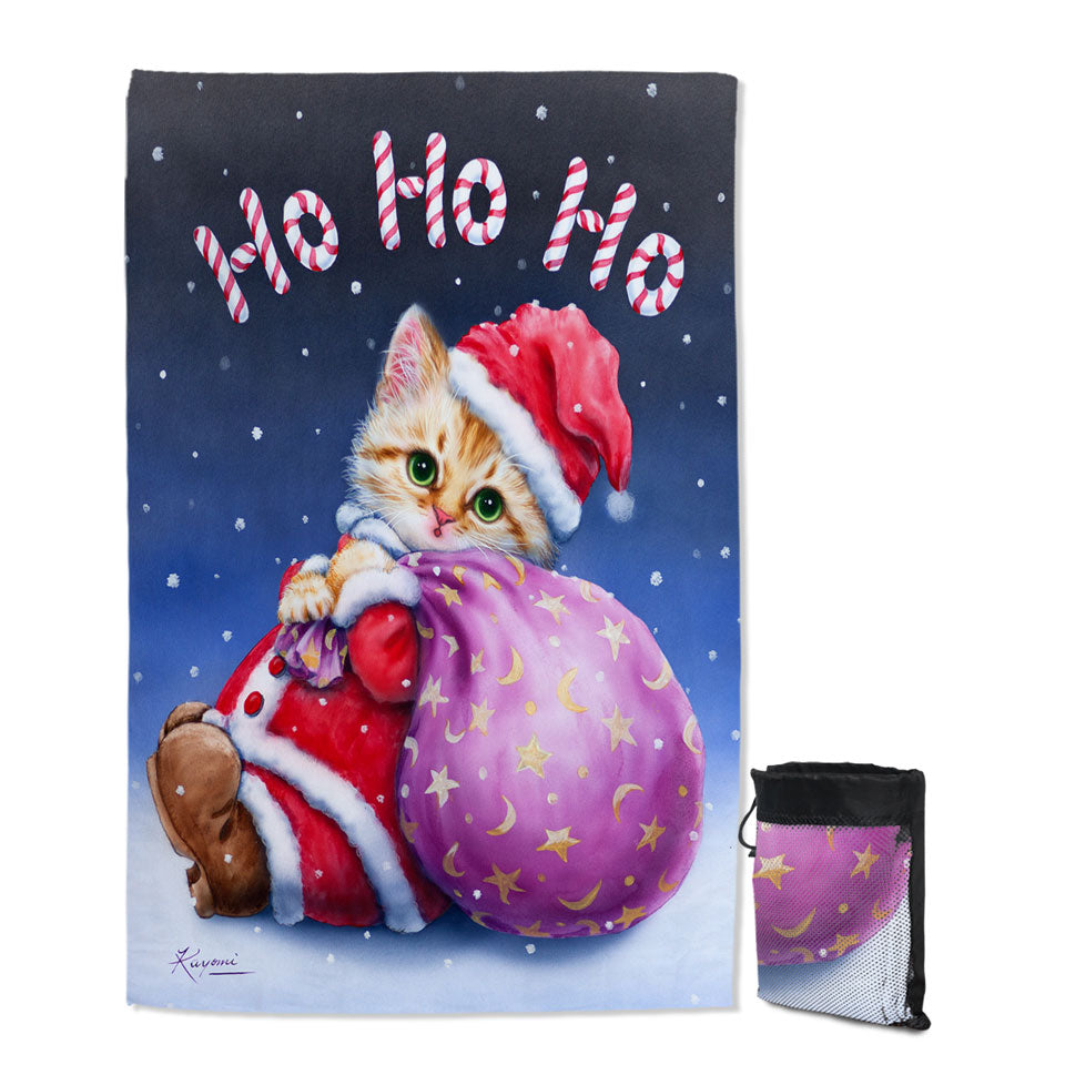 Fun Cute Cat Designs Christmas Quick Dry Beach Towel Santa Kitten