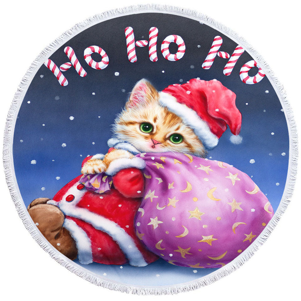 Fun Cute Cat Designs Christmas Round Beach Towel Santa Kitten