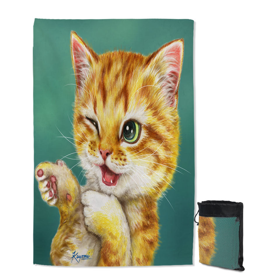 Fun Lightweight Beach Towel Gotcha Winking Cool Cat Ginger Kitten