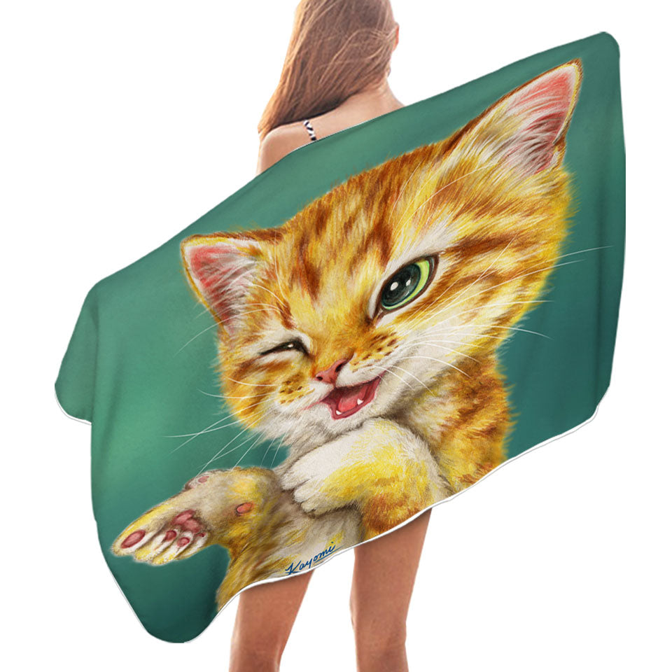 Fun Pool Towels Gotcha Winking Cool Cat Ginger Kitten