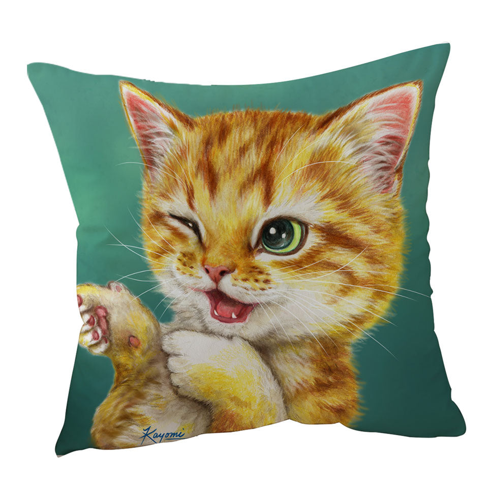 Fun Sofa Pillows Gotcha Winking Cool Cat Ginger Kitten