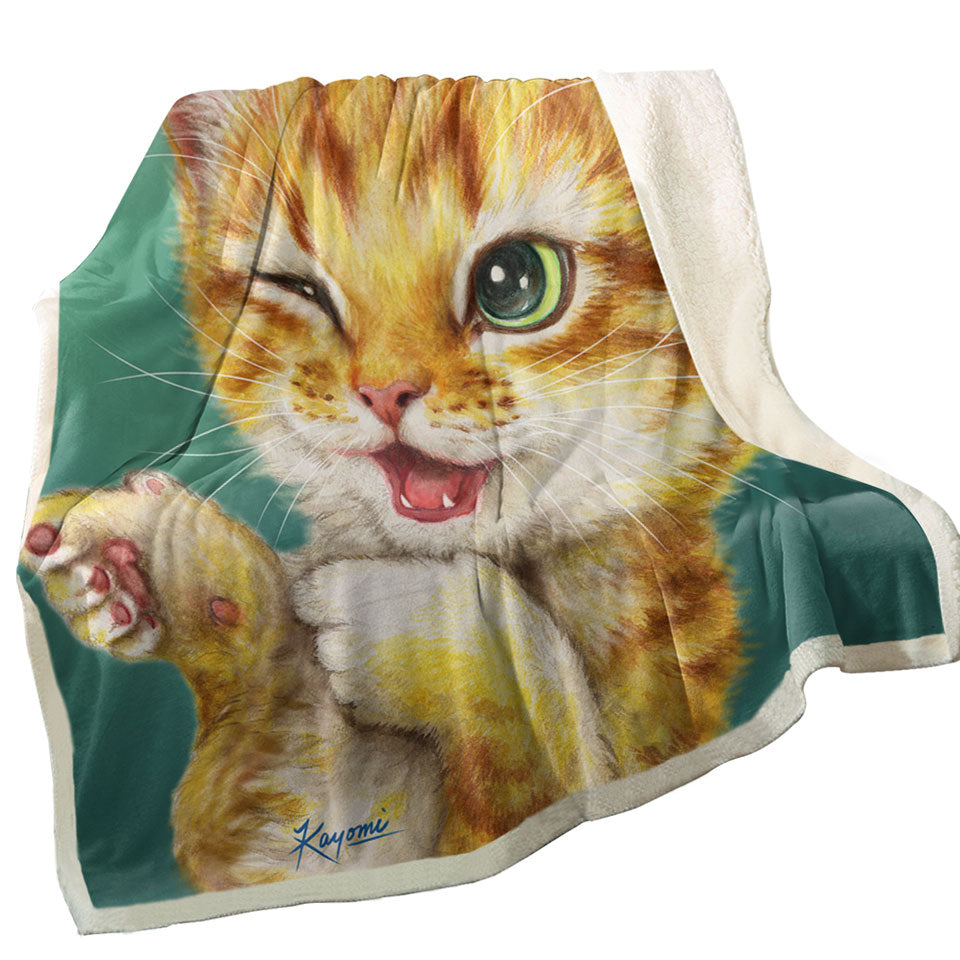 Fun Throw Blanket Gotcha Winking Cool Cat Ginger Kitten