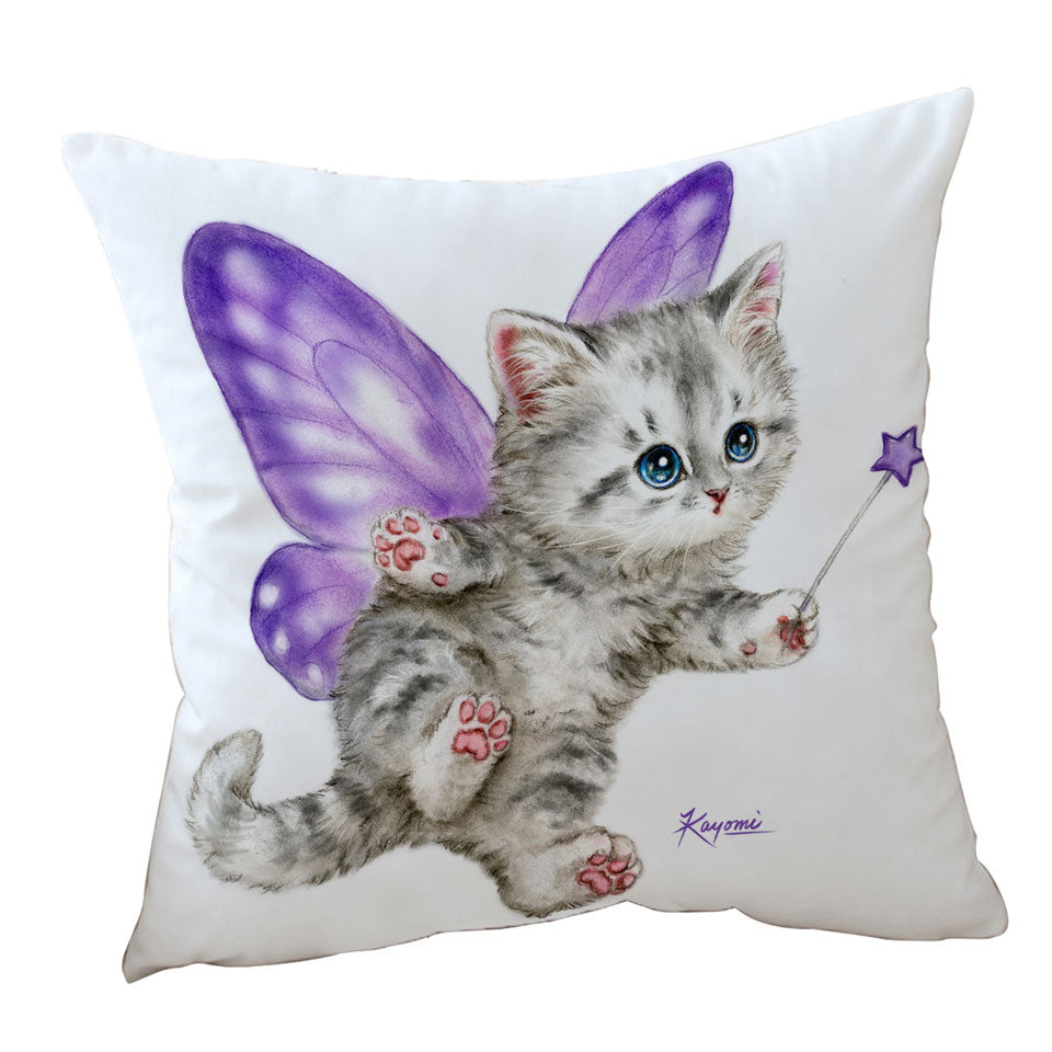 Fun Throw Pillows with Cats Cute Purple Fairy Kitten