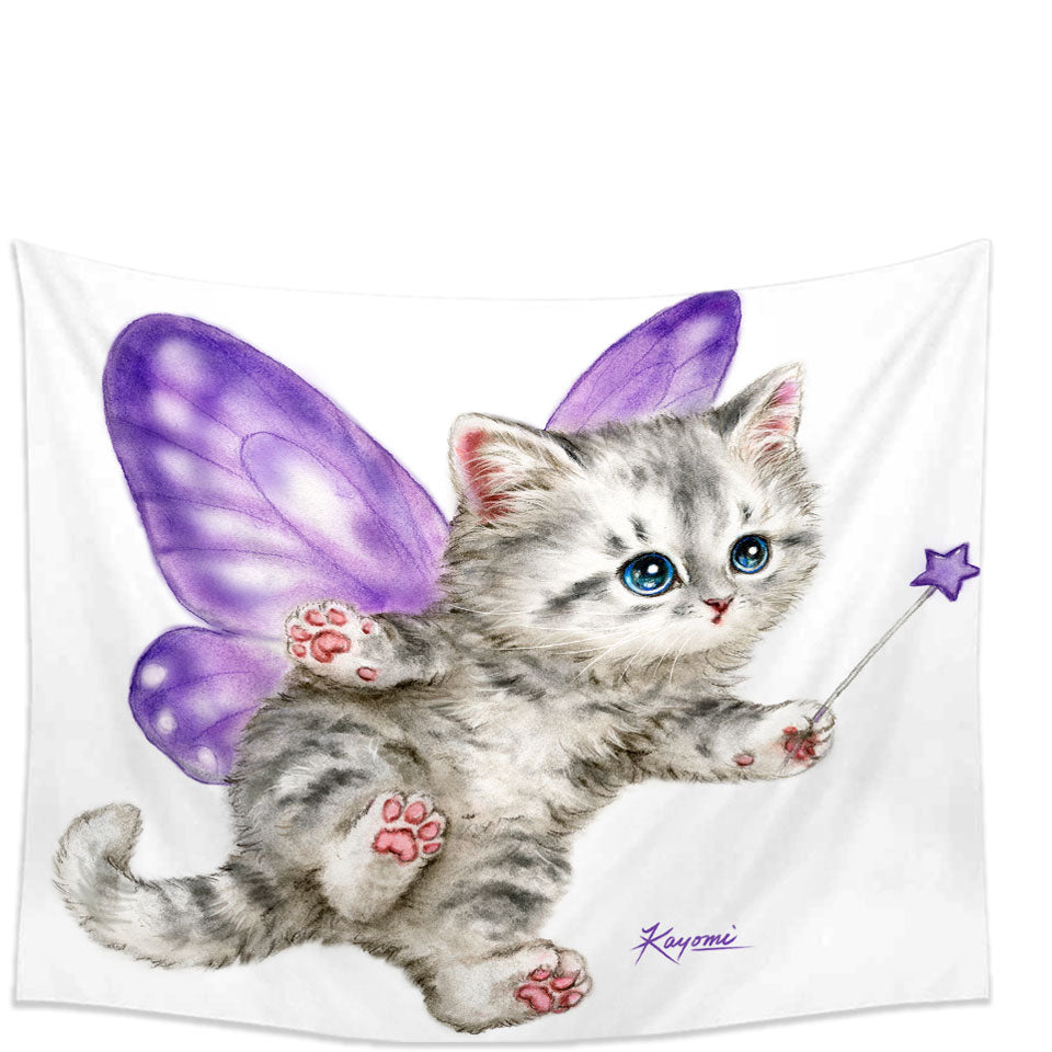 Fun Wall decor Cats Cute Purple Fairy Kitten Tapestry