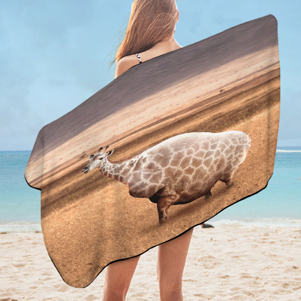 Funny Animals Art Fat Giraffe Beach Towels