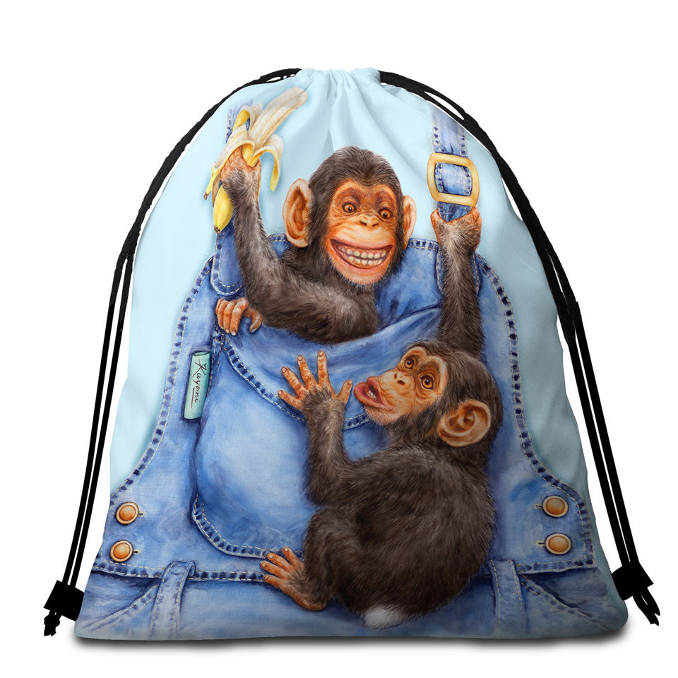 Funny Animals Beach Towel Bags Painting Chimpanzees Overall