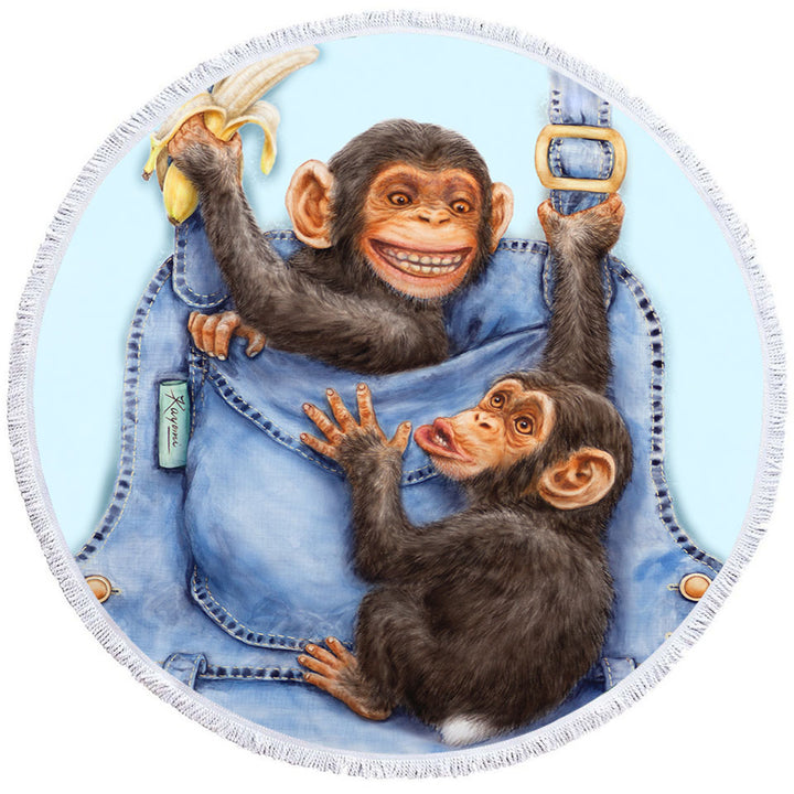 Funny Animals Big Beach Towels Painting Chimpanzees Overall