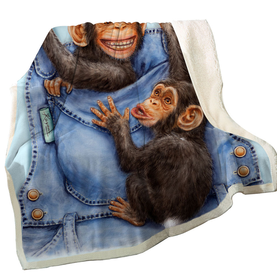 Funny Animals Couch Throws Painting Chimpanzees Overall
