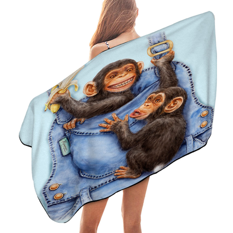 Funny Animals Microfibre Beach Towels Painting Chimpanzees Overall