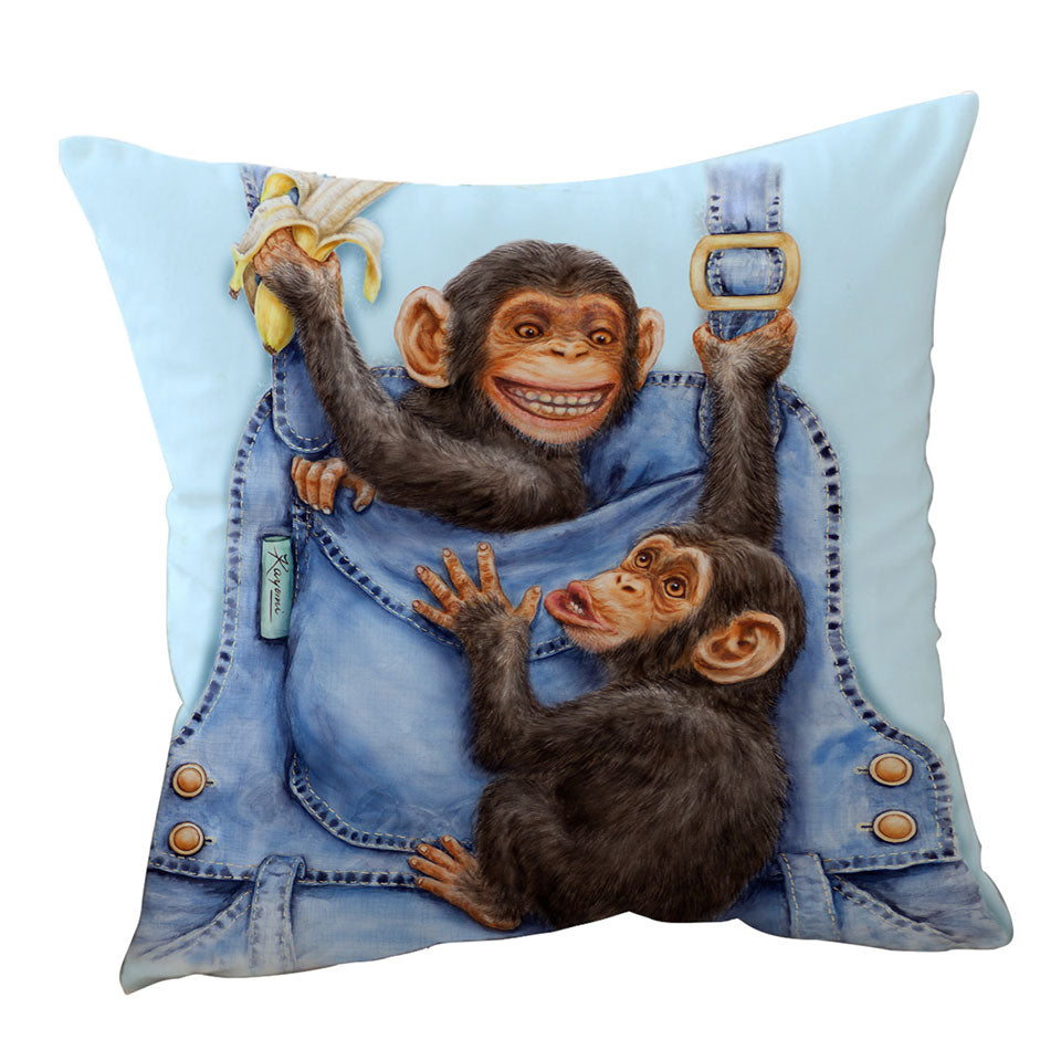 Funny Animals Throw Pillows Painting Chimpanzees Overall