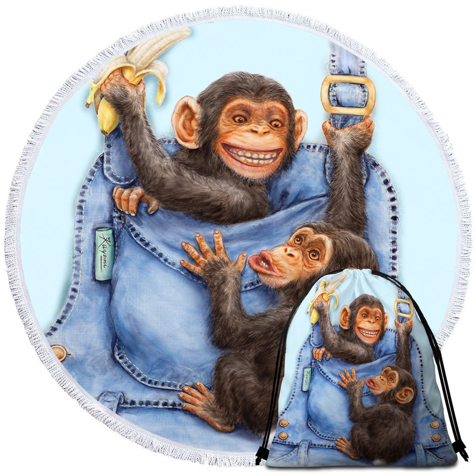 Funny Animals Travel Beach Towel Painting Chimpanzees Overall