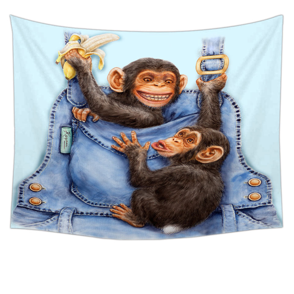 Funny Animals Wall Decor Tapestries Painting Chimpanzees Overall