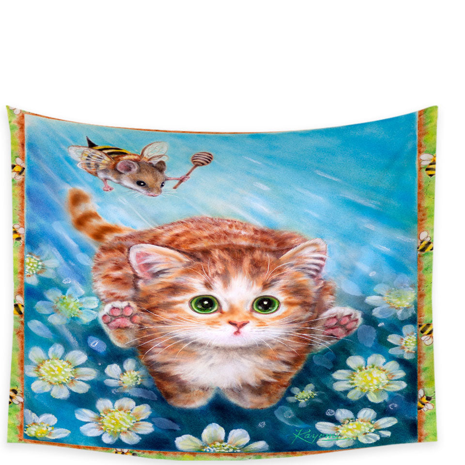Funny Art Designs for Children Kitten vs Bee Mouse Wall Decor