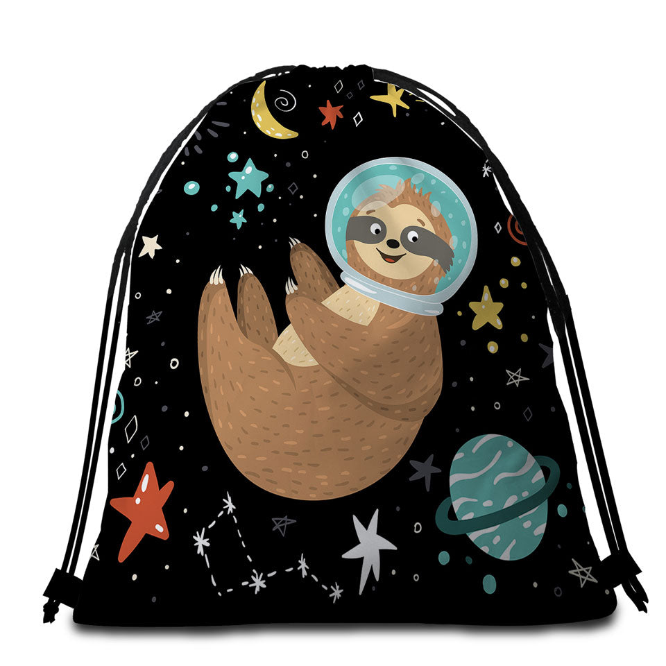 Funny Astronaut Sloth Beach Towel Bags