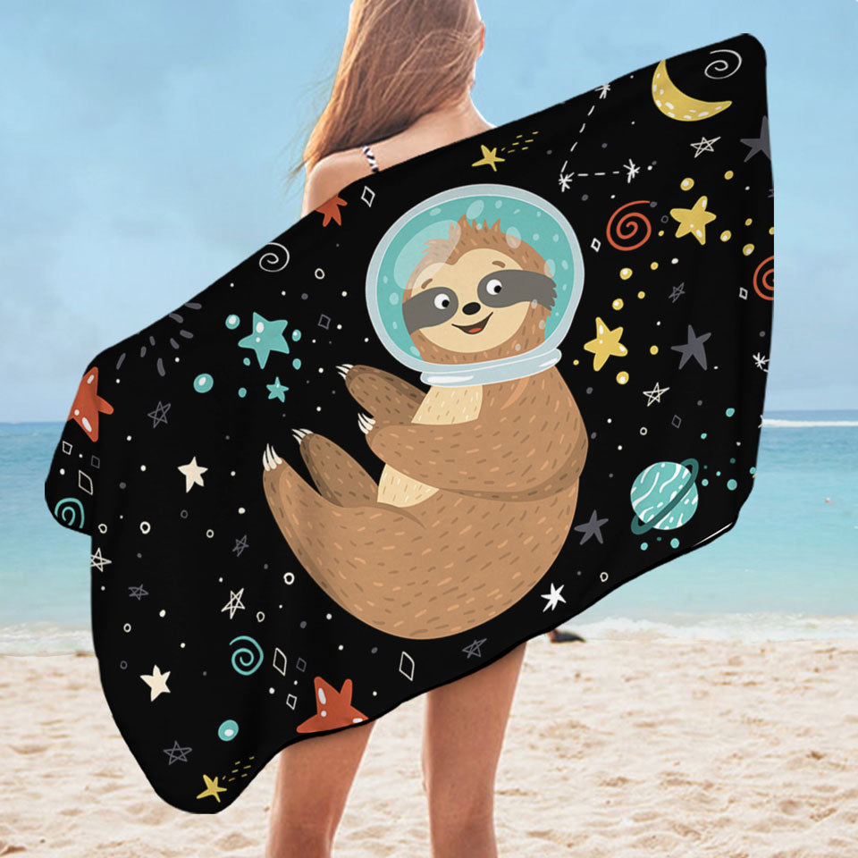Funny Astronaut Sloth Kids Beach Towel