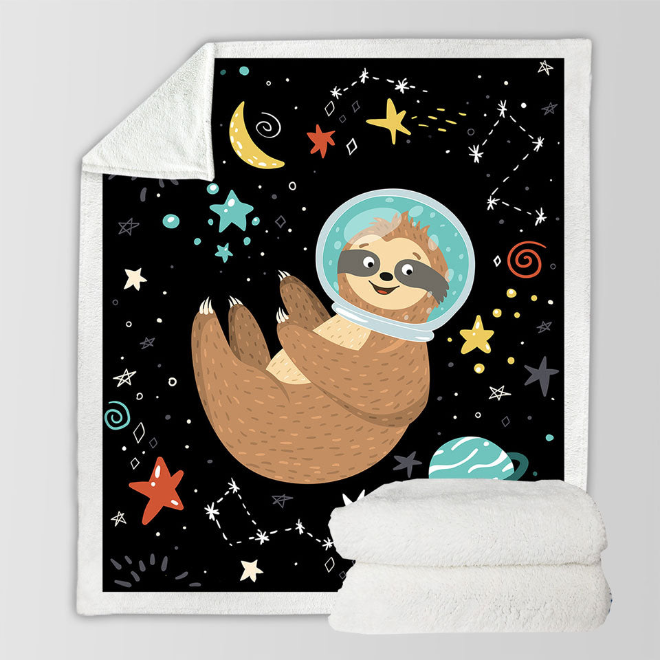 Funny Astronaut Sloth Kids Sherpa Blanket