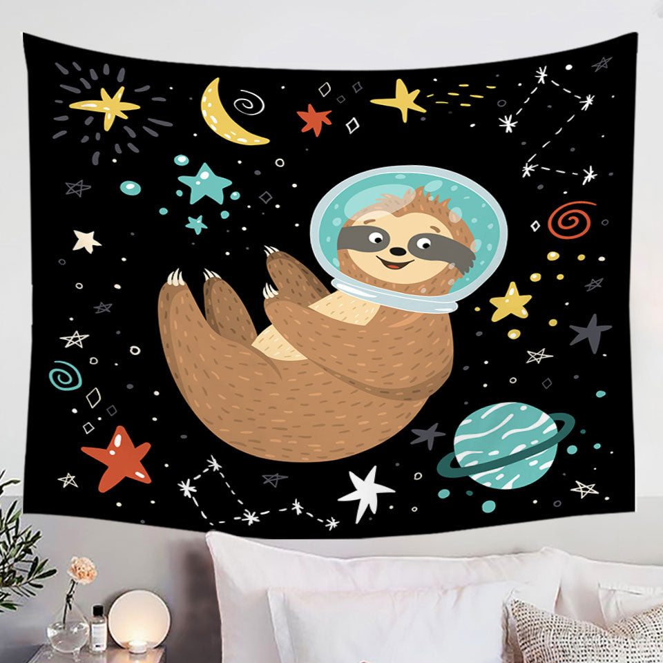 Funny Astronaut Sloth Tapestry Wall Hanging