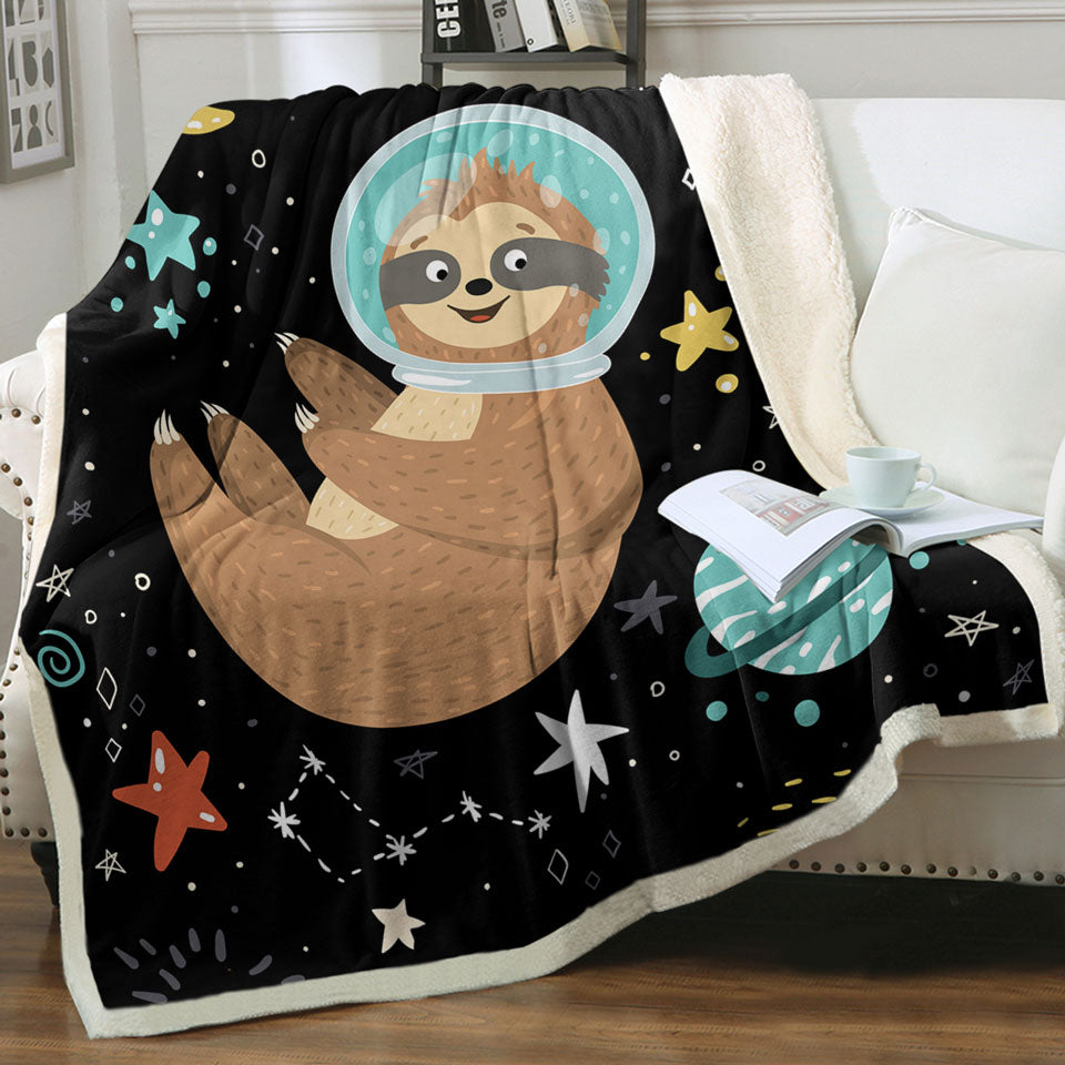 Funny Astronaut Sloth Throw Blanket
