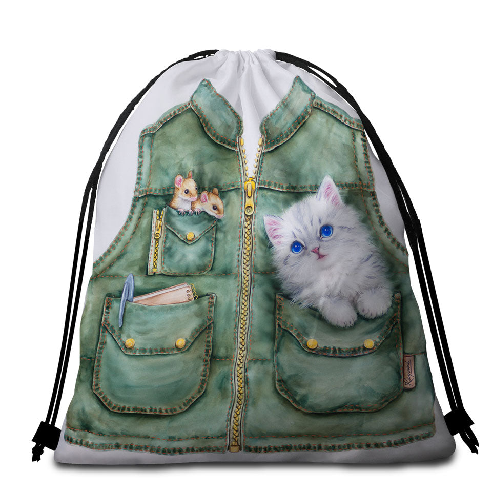 Funny Beach Bags and Towels Cute Animals Best Friends Mice and Kitten