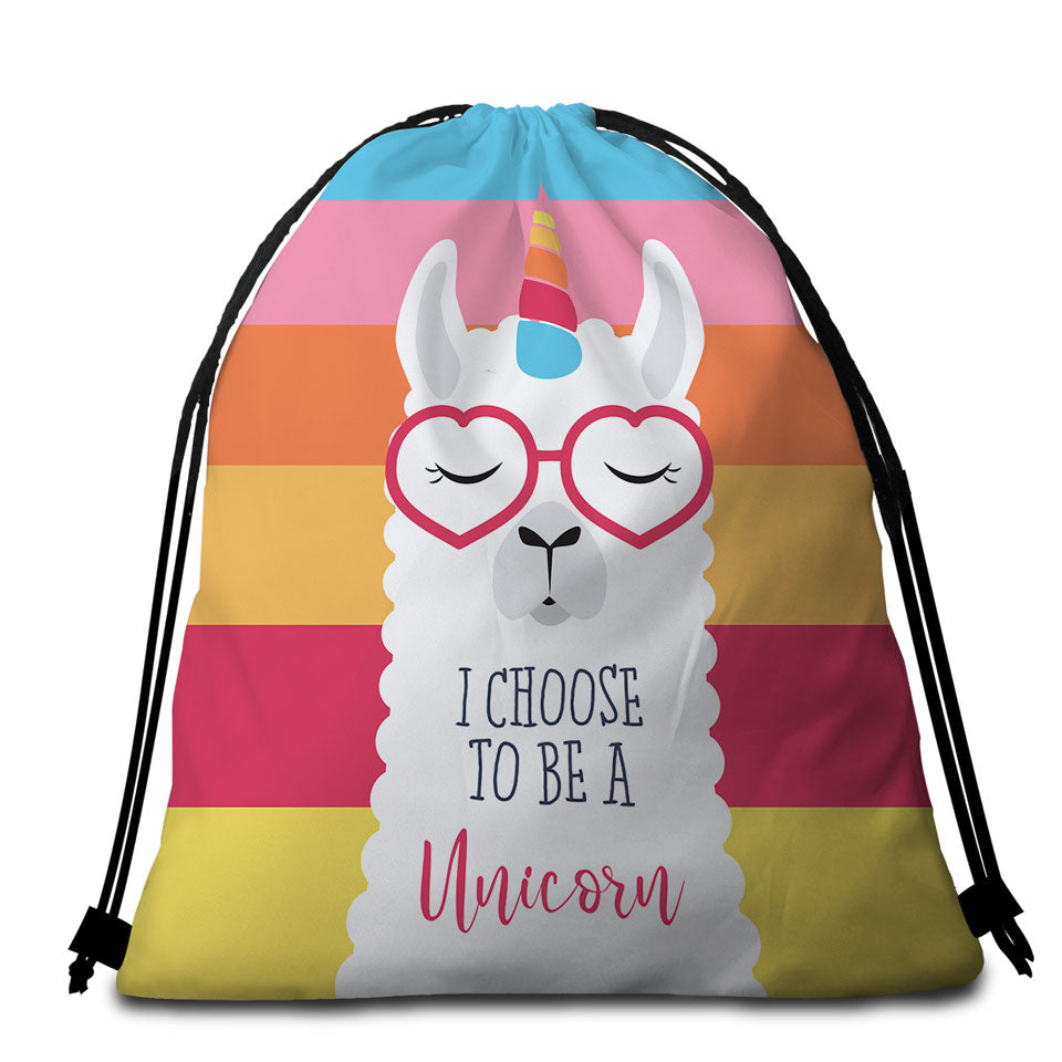 Funny Beach Bags and Towels Llama Unicorn
