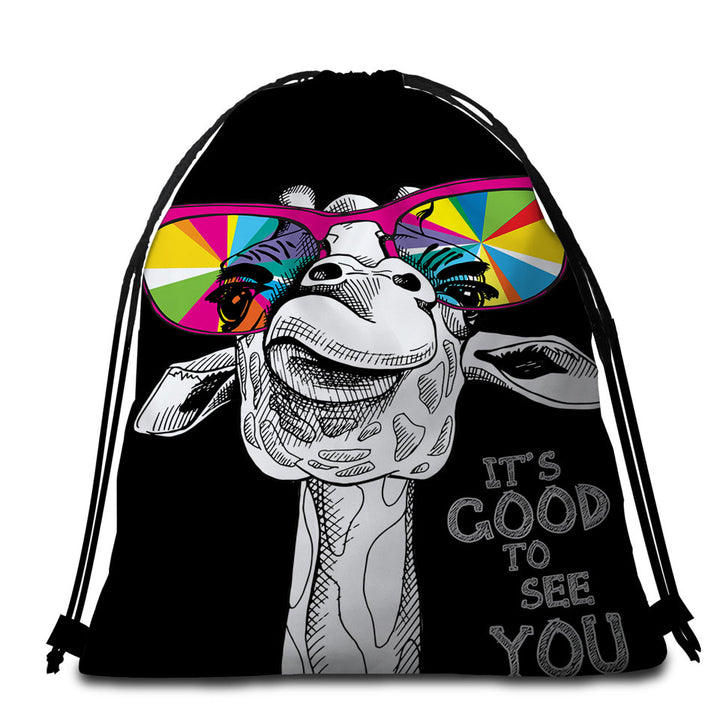 Funny Beach Bags and Towels of Colorful Glasses Giraffe